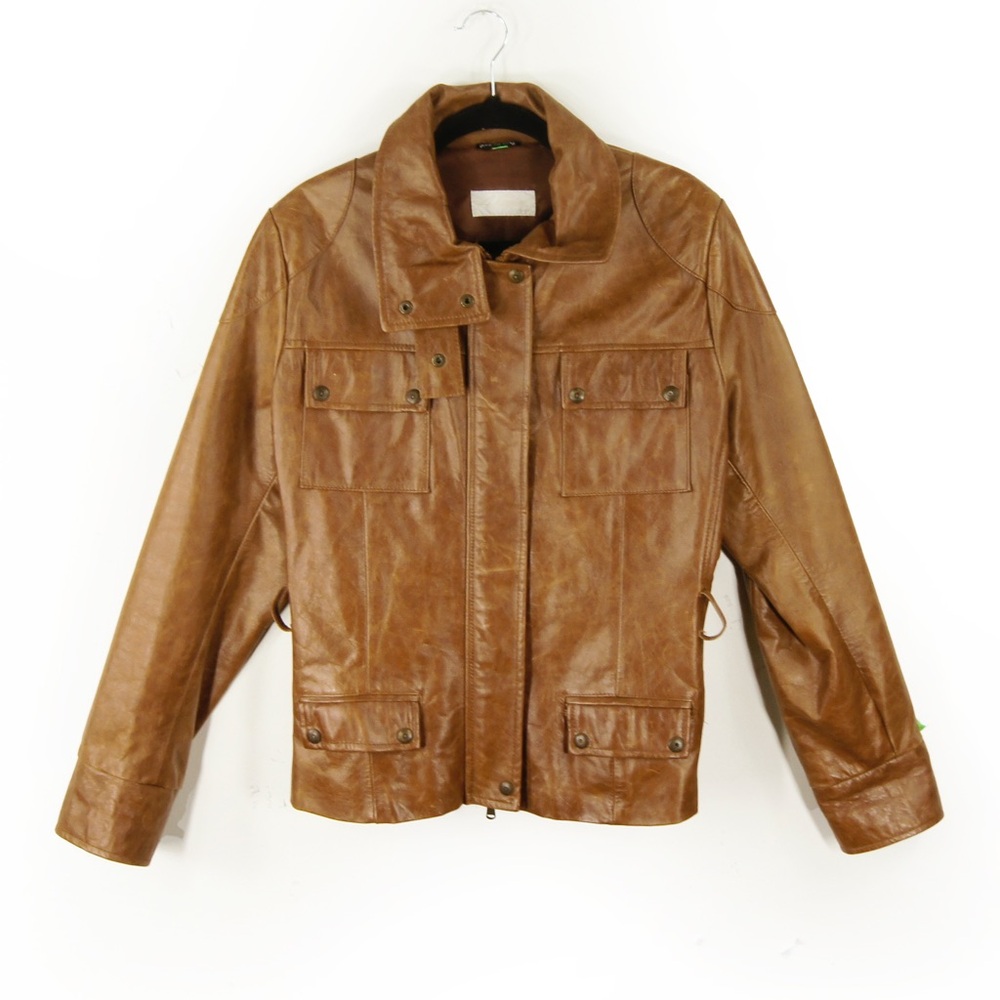 Vintage 70s Early 80s A Raspini Italian Tan Brown Leather Moto Riding Jacket